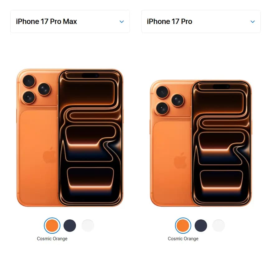 Iphone 17 Pro vs Iphone 17 Pro Max Side by Side Image Comparison
